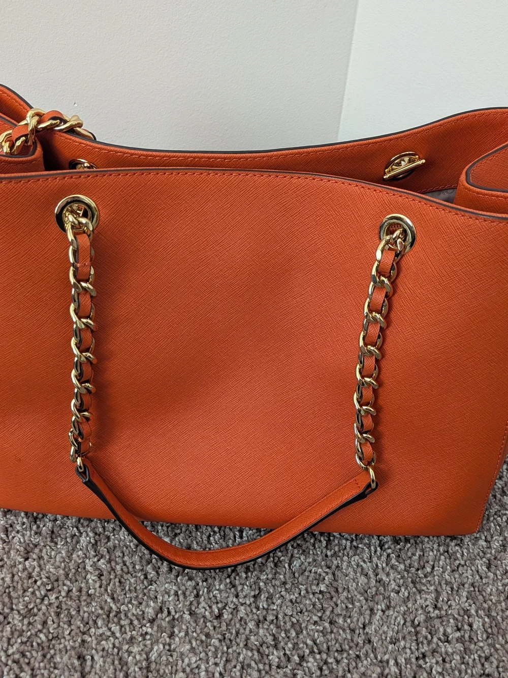 Michael Kors Orange Saffiano Leather Chain Tote